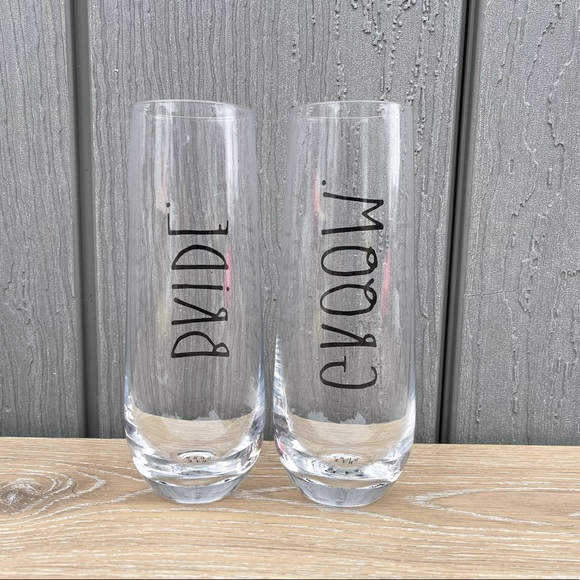 Rae Dunn Artisan Collection Bride and Groom Stemless Champagne Glass Set - Picture 3 of 7